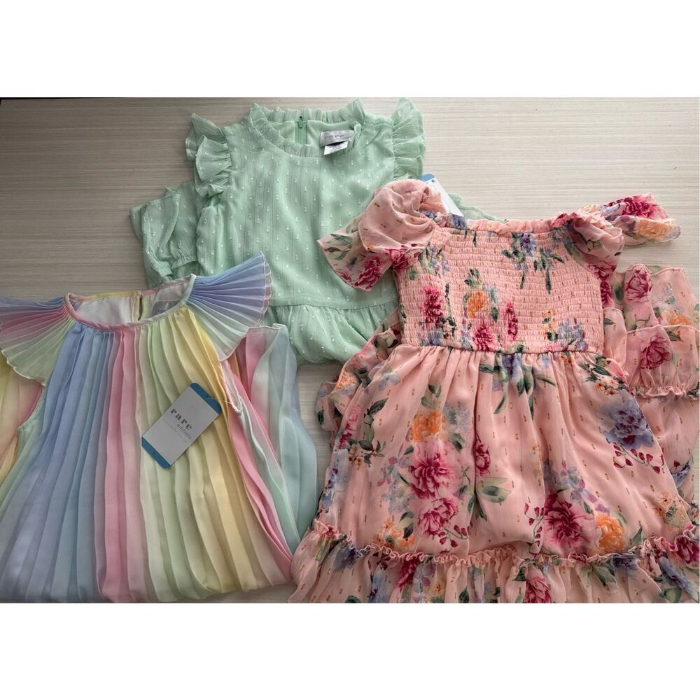 Rare Editions Girls Chiffon Ruffled Sleeve Lined Skirt Dress, Bundle of 3, size